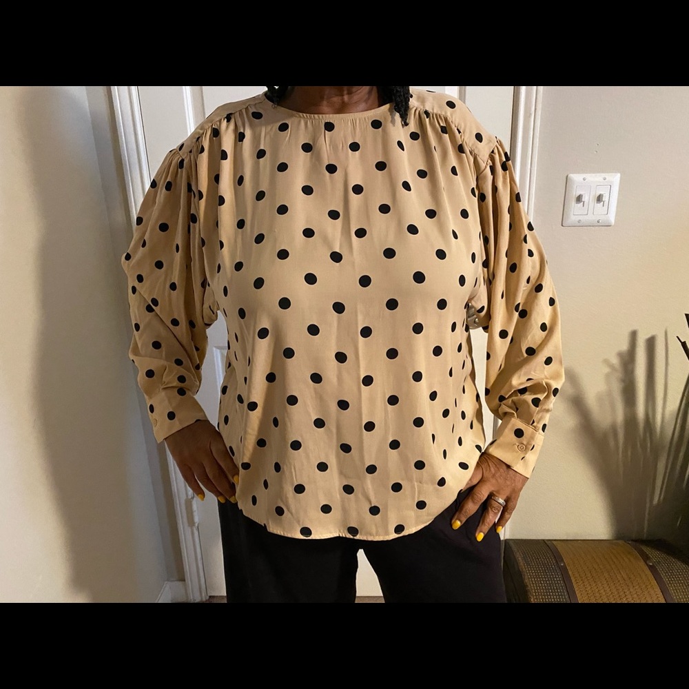 “H&M” Tan & Black Polka Dot Blouse